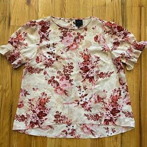 Alex Marie Pink Floral Puff Sleeve Womens Blouse Shirt Top size XL
